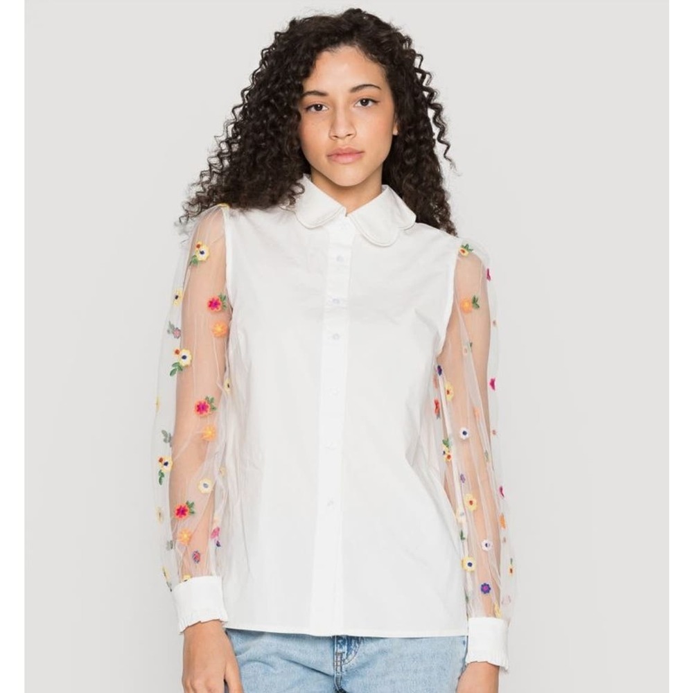 Never Fully Dressed Embroidered Blouse in White Floral Size 14